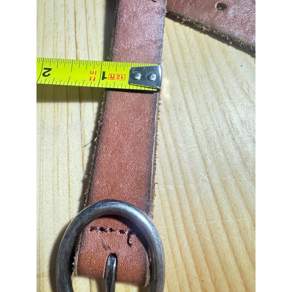 J Crew Vintage Y2K Brown Leather Belt Silver Tone Hexagon studs EUC  M womens - Picture 8 of 16